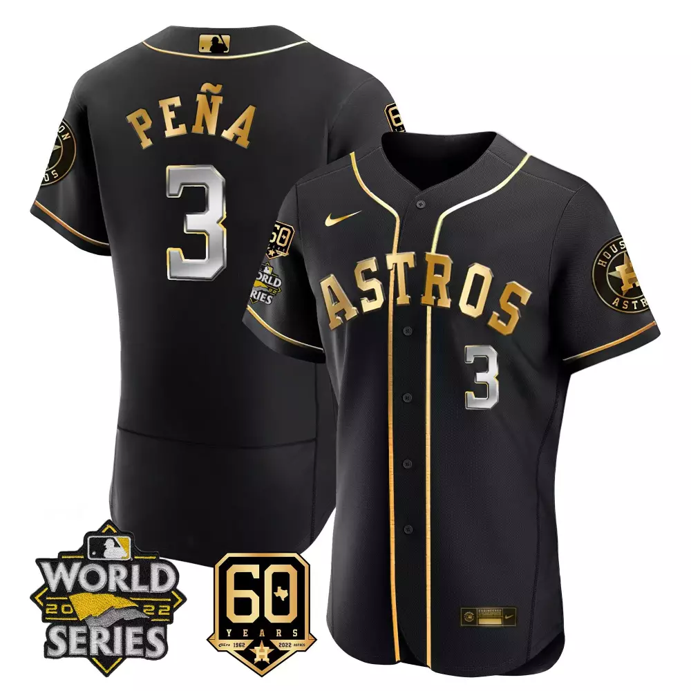 Yordan Pea 3 Astros Jersey Black World Series 2022 60 Years 1962-2022 Men Gold All