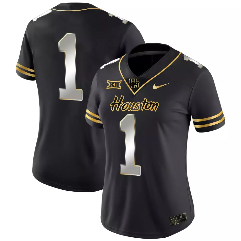 Custom Houston 1 Jersey Black Women Gold White Limited All Stitched
