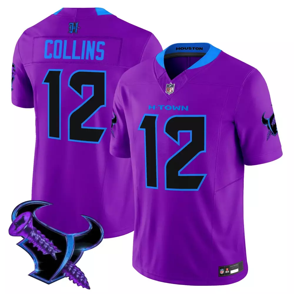 Nico Collins 12 Houston Texans Jersey Purple Men Alternate Blue Black Vapor Limited