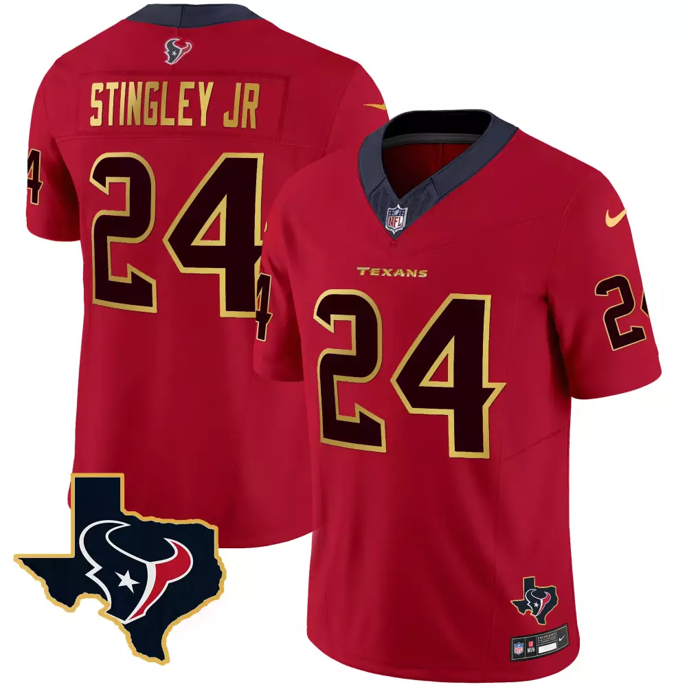 Derek Stingley Jr. 24 Jersey Red Null Houston Texans Men Standard Navy Gold Vapor