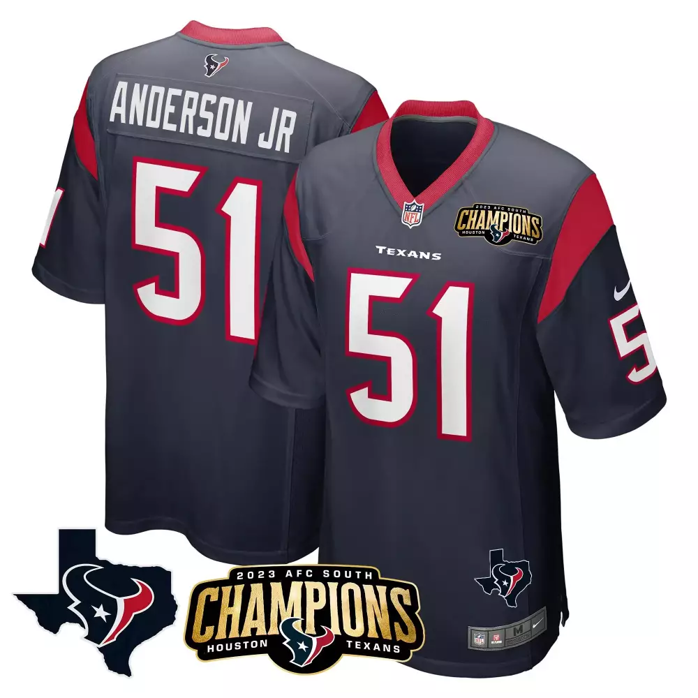 Will Anderson Jr. 51 Texans Jersey Navy Blue 2023 AFC South Champions Men NFL Red