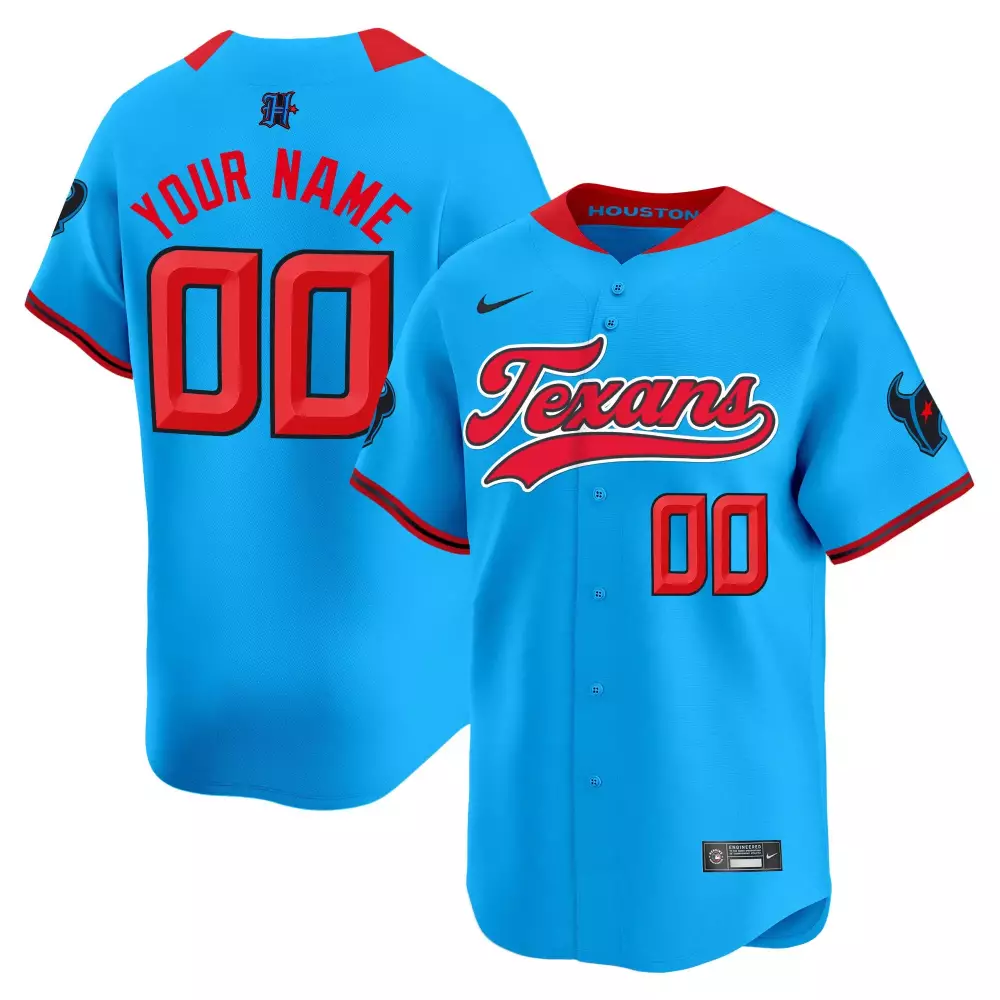 Custom Houston Texans Jersey Bright Blue City Connect Men Red Black All Stitched