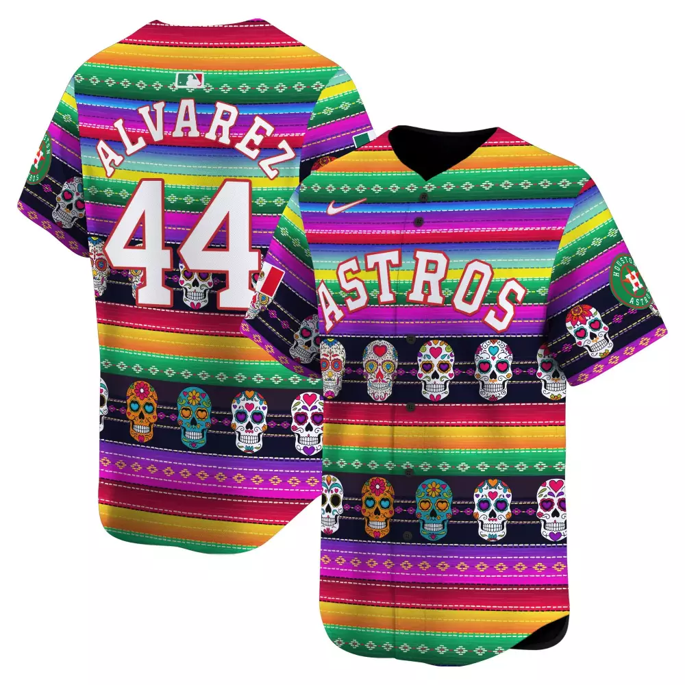 Alvarez 44 Astros Jersey Multi-color Day Of The Dead Houston City Connect Men Button-up