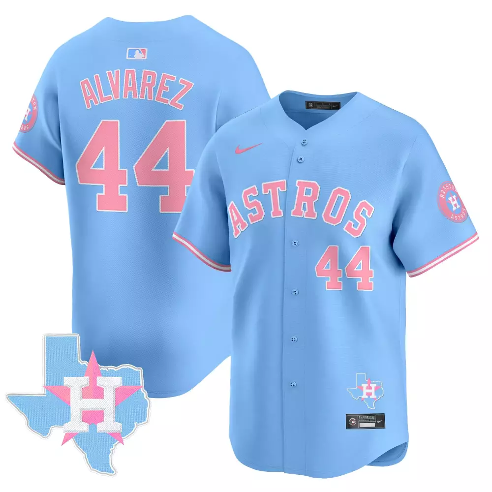 Yordan Alvarez 44 Astros Jersey Blue Texas Outline Men Alternate Pink All Stitched
