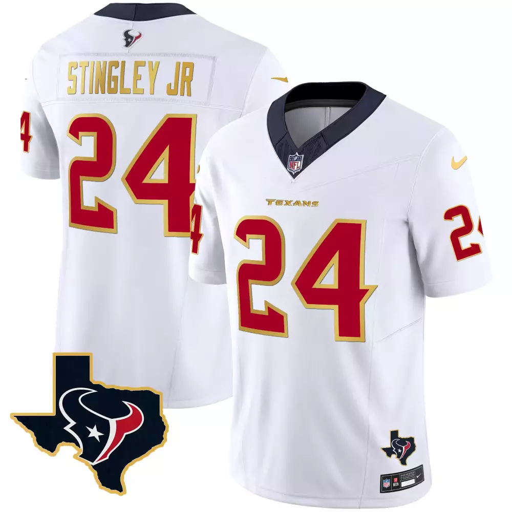Derek Stingley Jr. 24 Texans Jersey White Men Alternate Red Gold Navy All Stitched