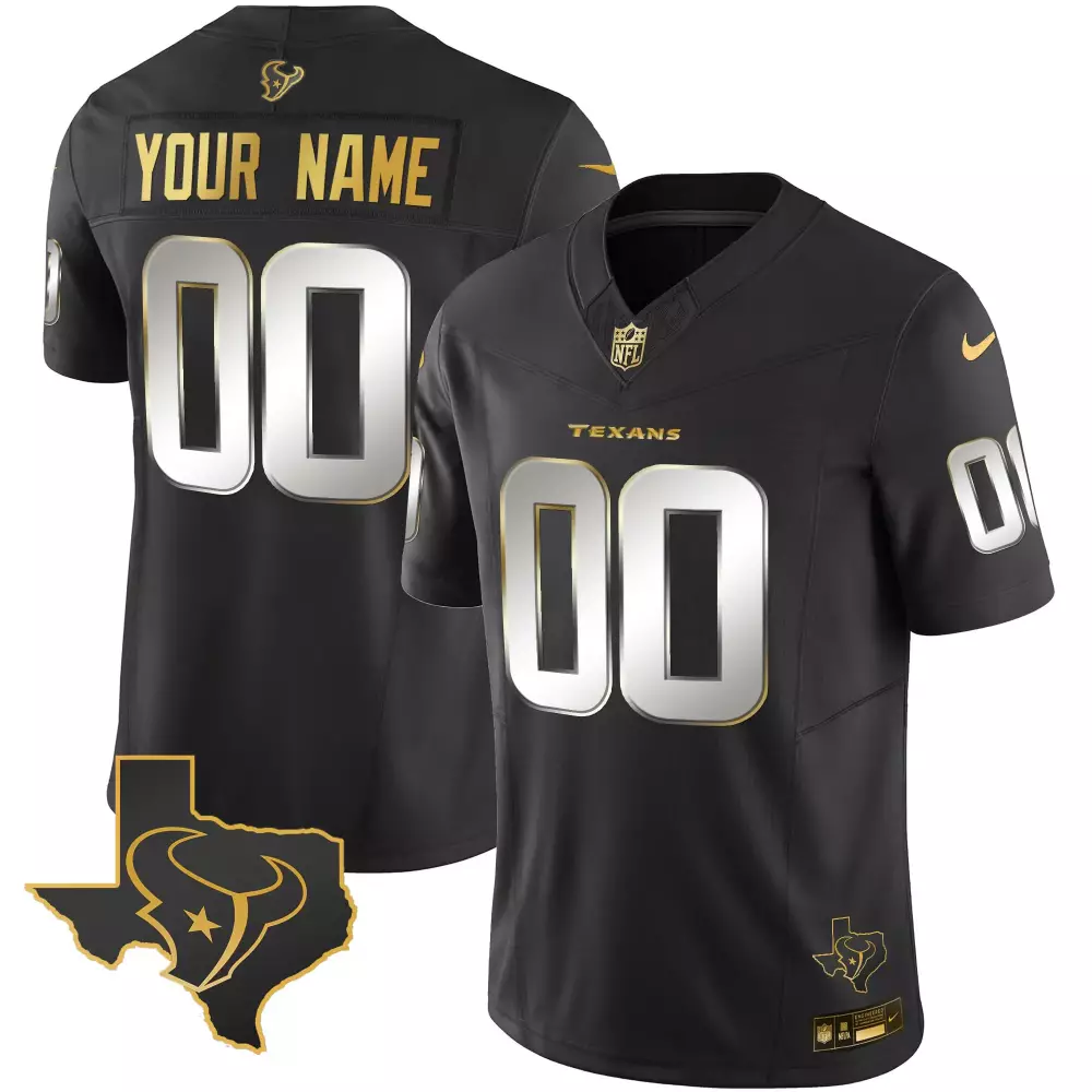 Custom Texans Jersey Black Men Replica Gold Silver All Stitched