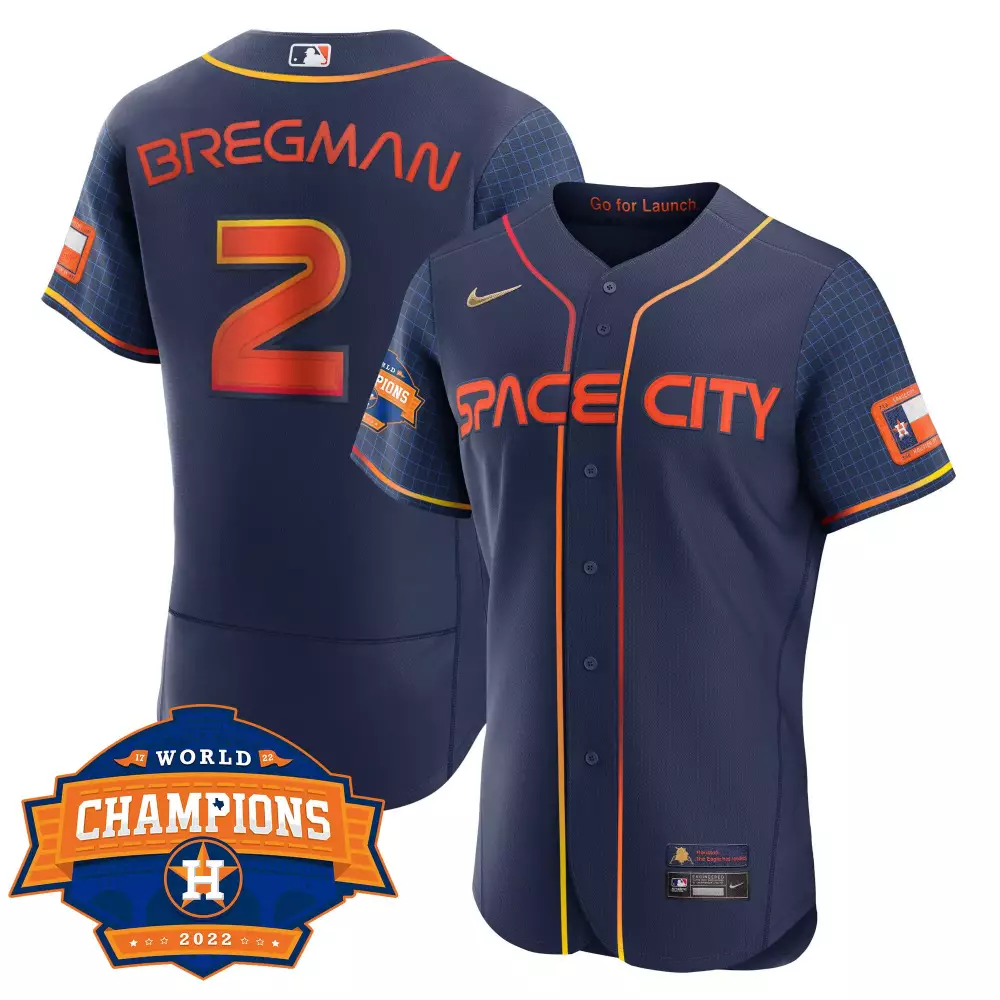 Alex Bregman 2 Houston Astros Jersey Navy Space City World Champions 2022 Flag Men