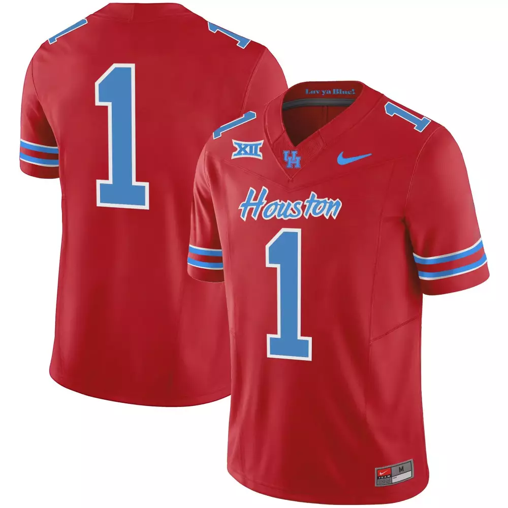 Custom Houston 1 Jersey Red Blue White Vapor All Stitched