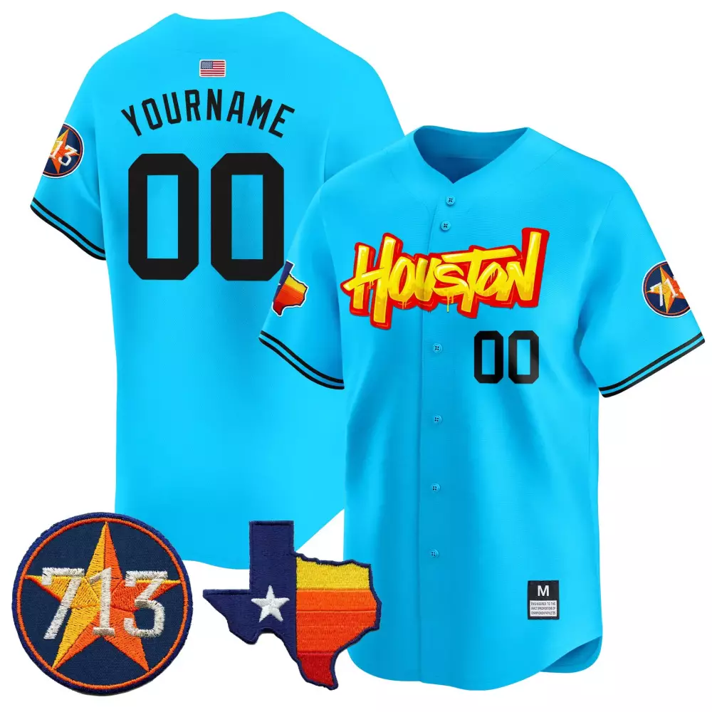Custom Houston Astros Jersey Sky Blue Texas Shape Men Alternate Black Yellow Red