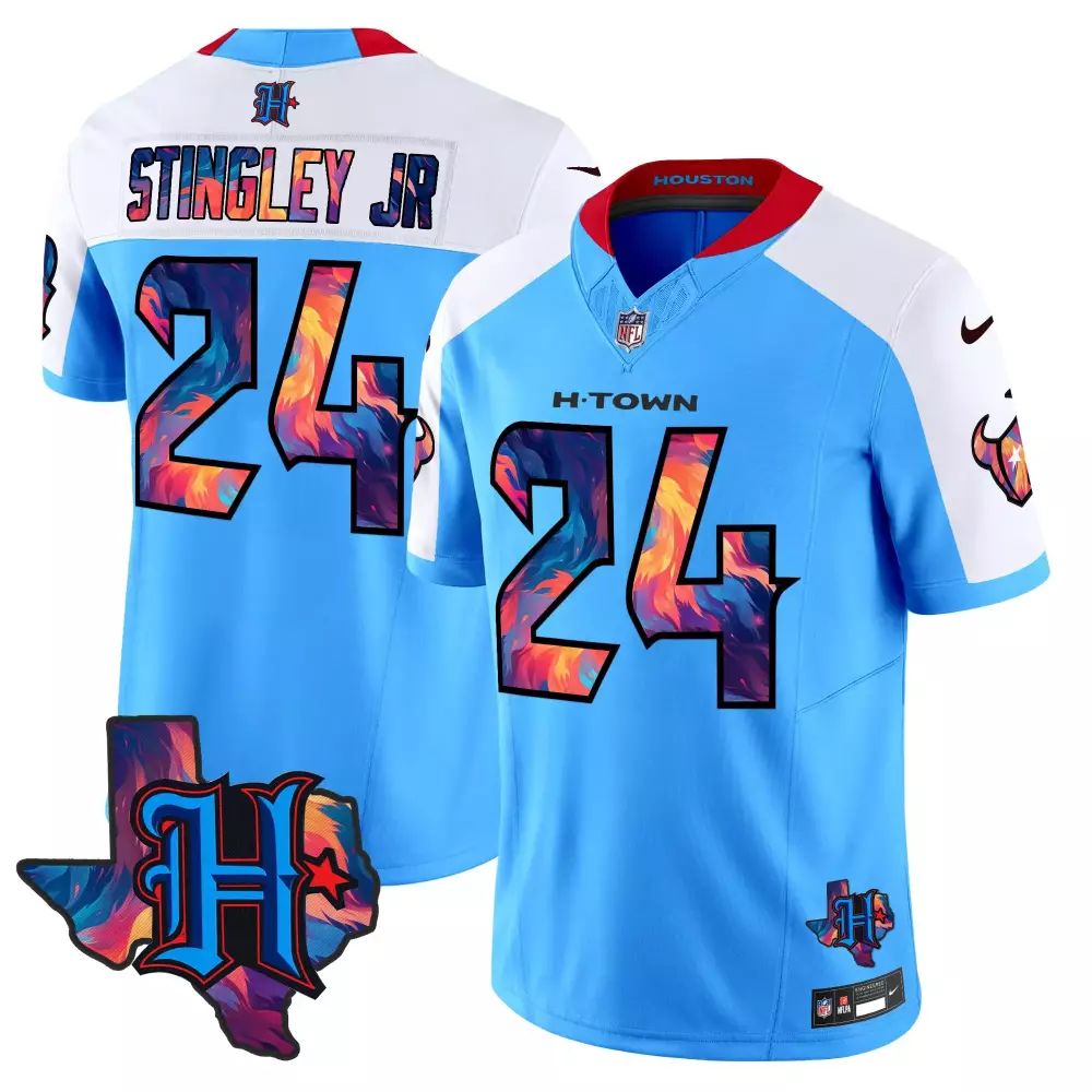 Derek Stingley Jr. 24 Jersey Light Blue H-town Houston Texans Men Split Custom Design