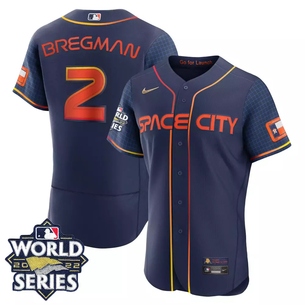 Alex Bregman 2 Houston Astros Jersey Navy Space City World Series 2022 Men Orange