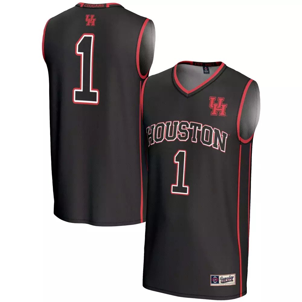 Custom Houston Cougars 1 Jersey Black Men Red All Stitched Vapor