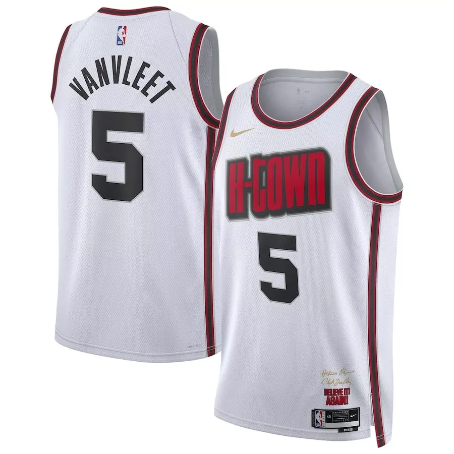 Fred Vanvleet 5 H-town Jersey White Men Red Black Swingman All Stitched