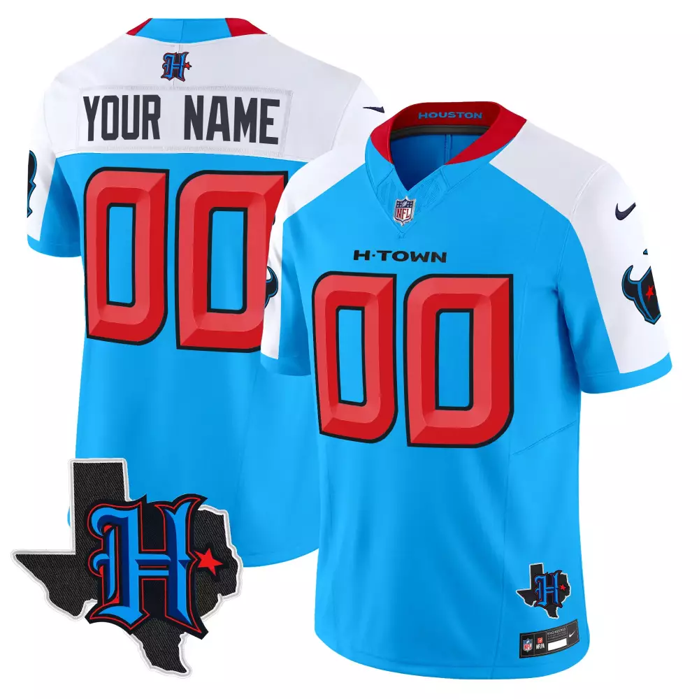 Custom Houston Texans Jersey Blue H-town Texas Shape Men Alternate Split Design White