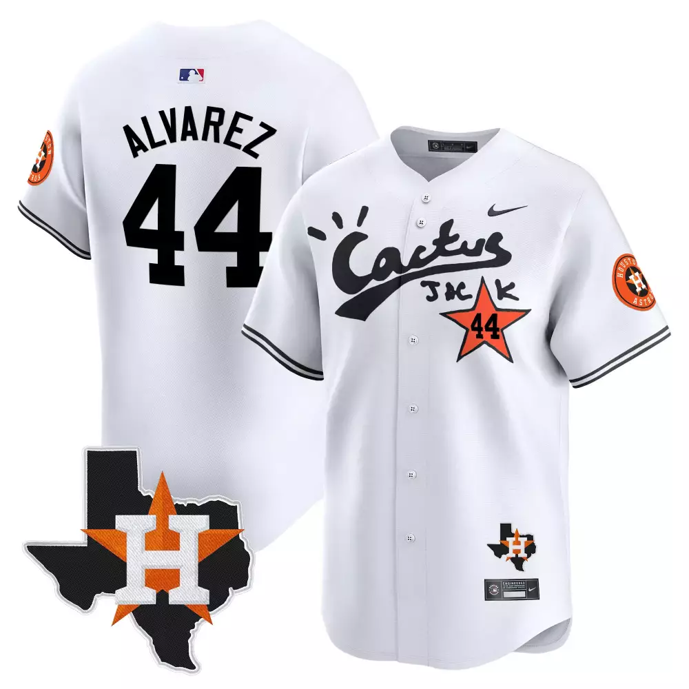 Yordan Lvarez 44 Houston Astros Jersey White Cactus Jack Texas State Outline Star 2023