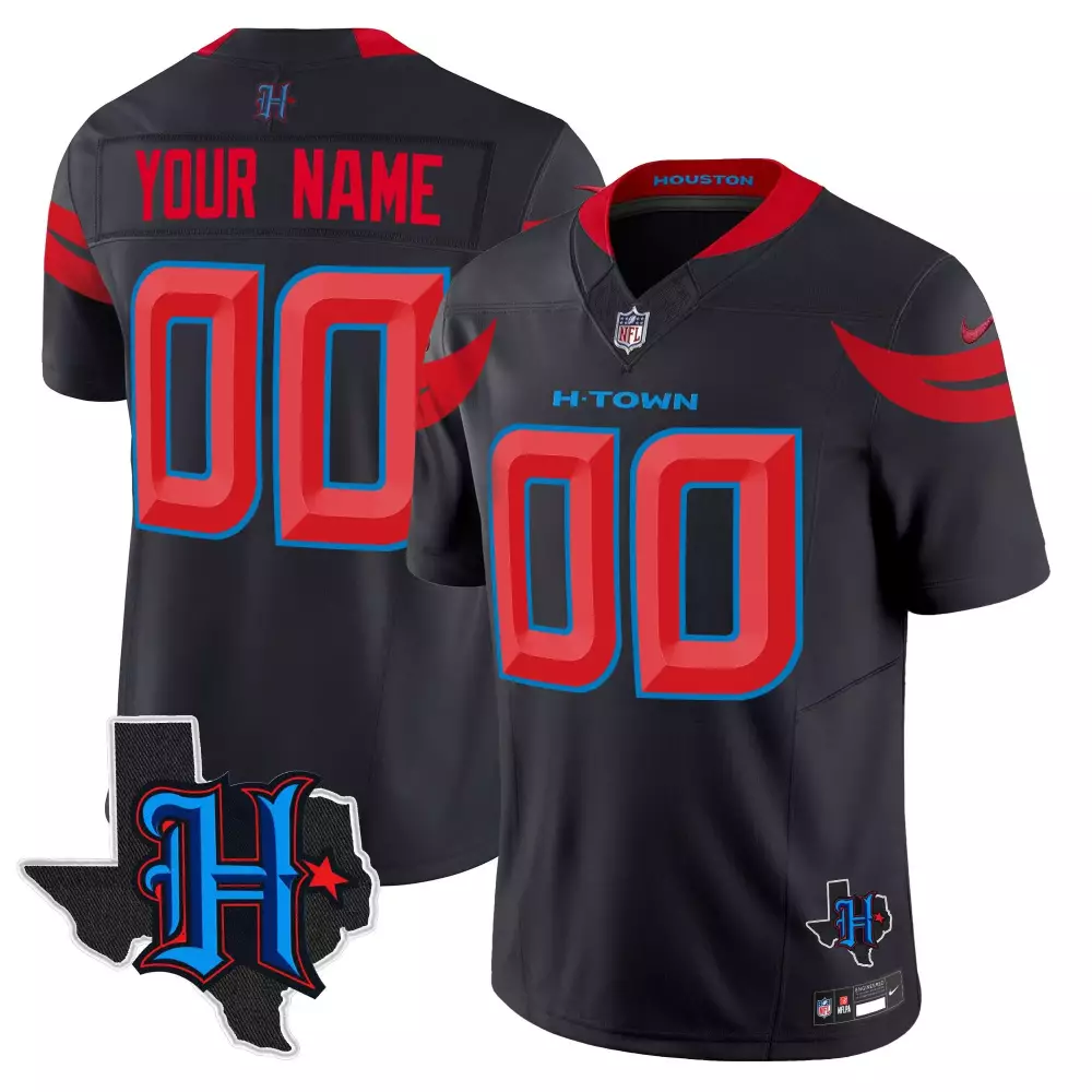 Custom H-town Jersey Black Texas Men Red Blue All Stitched