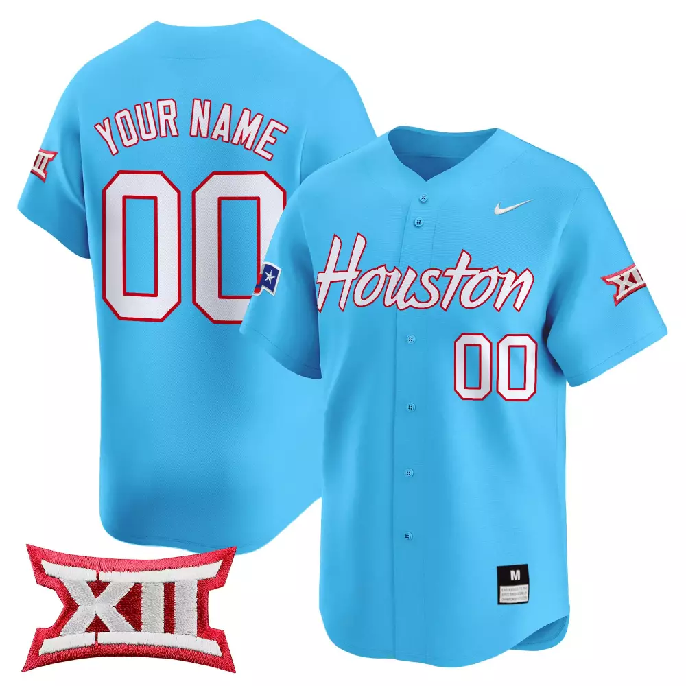 Custom Houston Jersey Sky Blue Big White Red Stitched Vapor