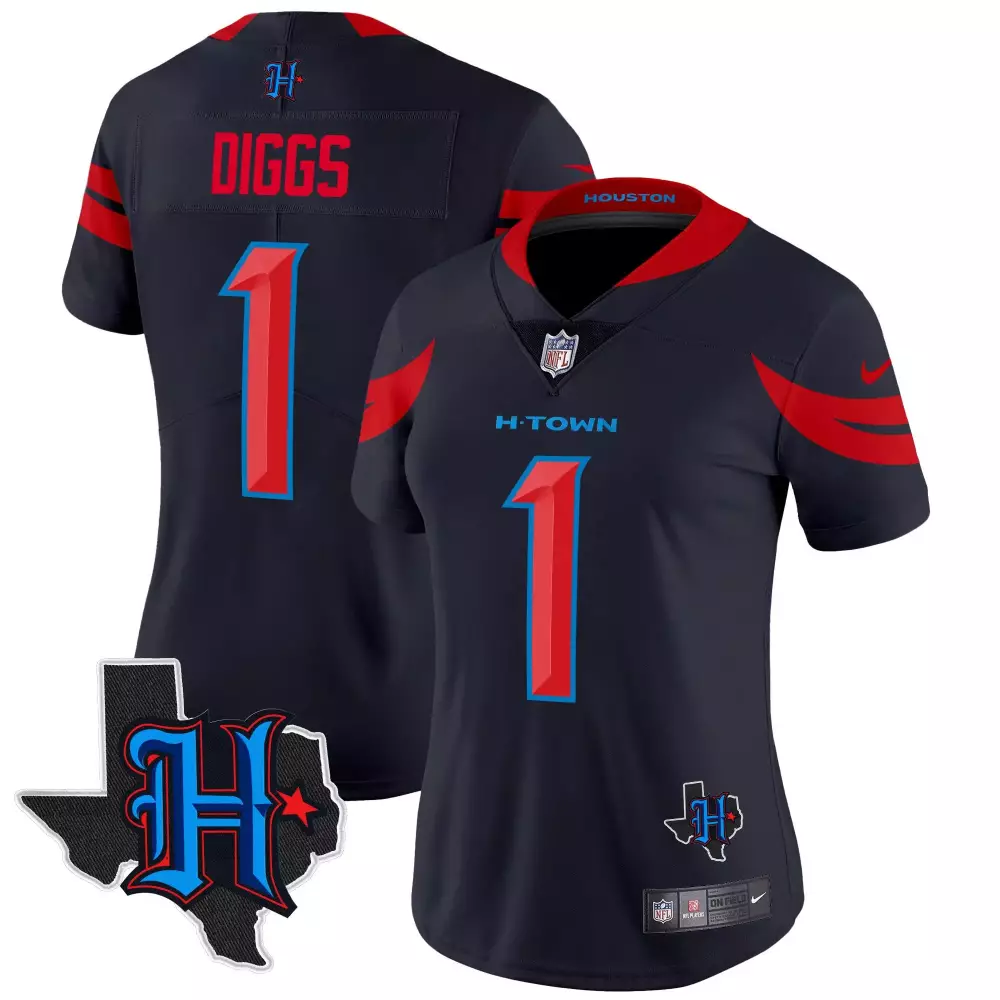 Stefon Diggs 1 Houston Texans Jersey Navy H-town Women Red Light Blue Stitched