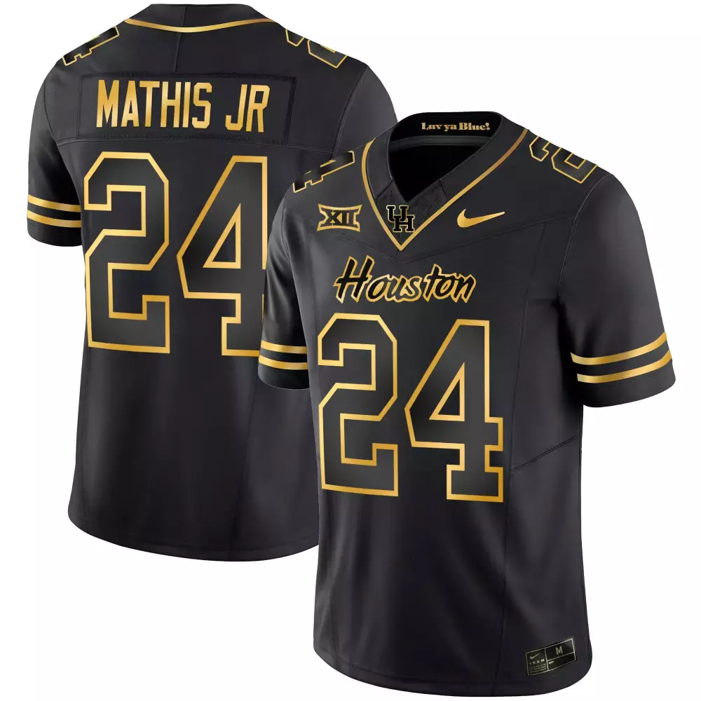 Mathis Jr 24 Houston Jersey Black Men Gold All Stitched