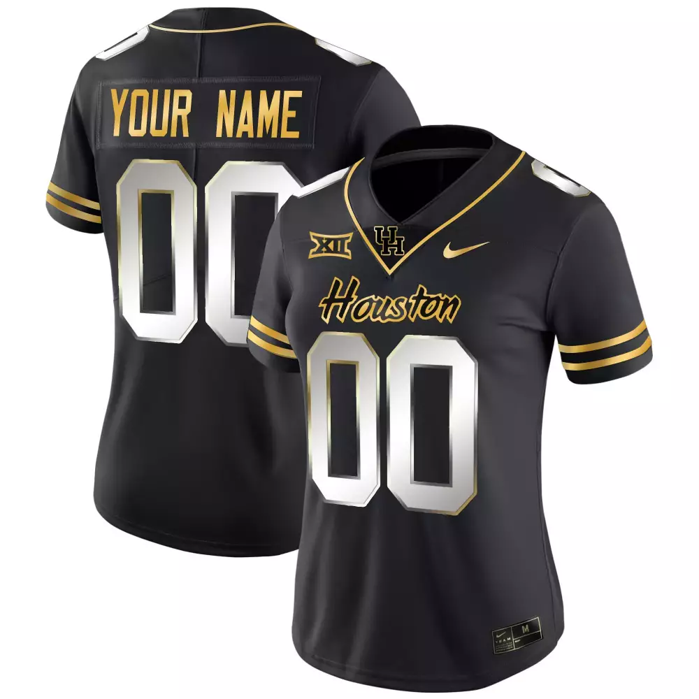 Custom Houston Jersey Black Gold White Limited All Stitched