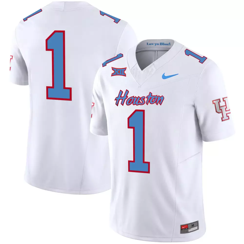 Custom Houston 1 Jersey White Blue Red Vapor v3 All Stitched