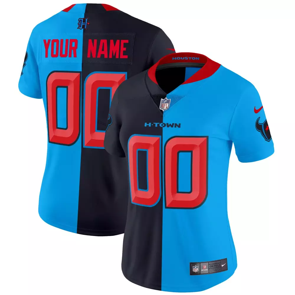 Custom Houston Texans Jersey Blue Women Split Design Black Red Vapor Limited v2 All