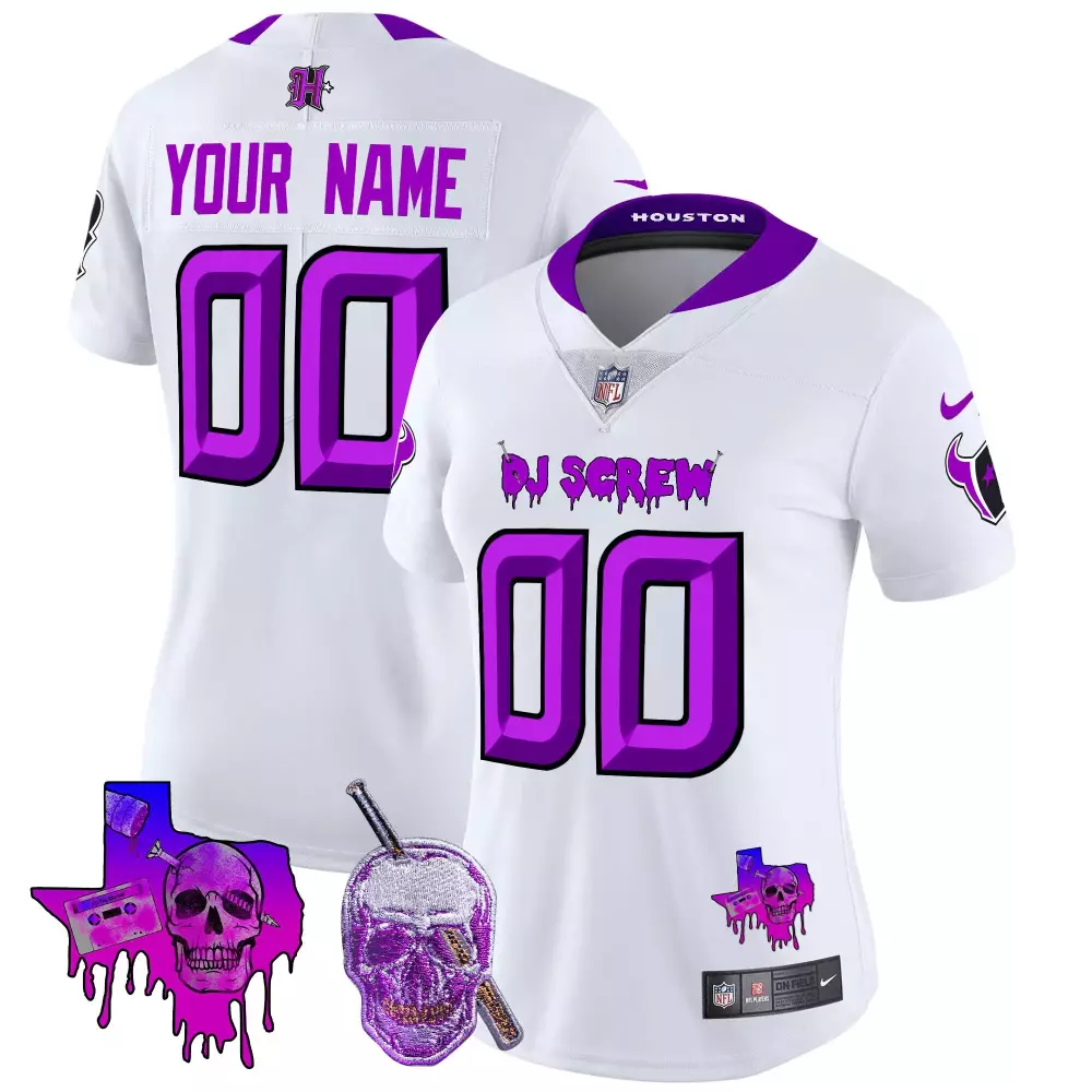Custom Houston Oilers Jersey White Dj Screw Skull Crossbones Men Alternate Purple