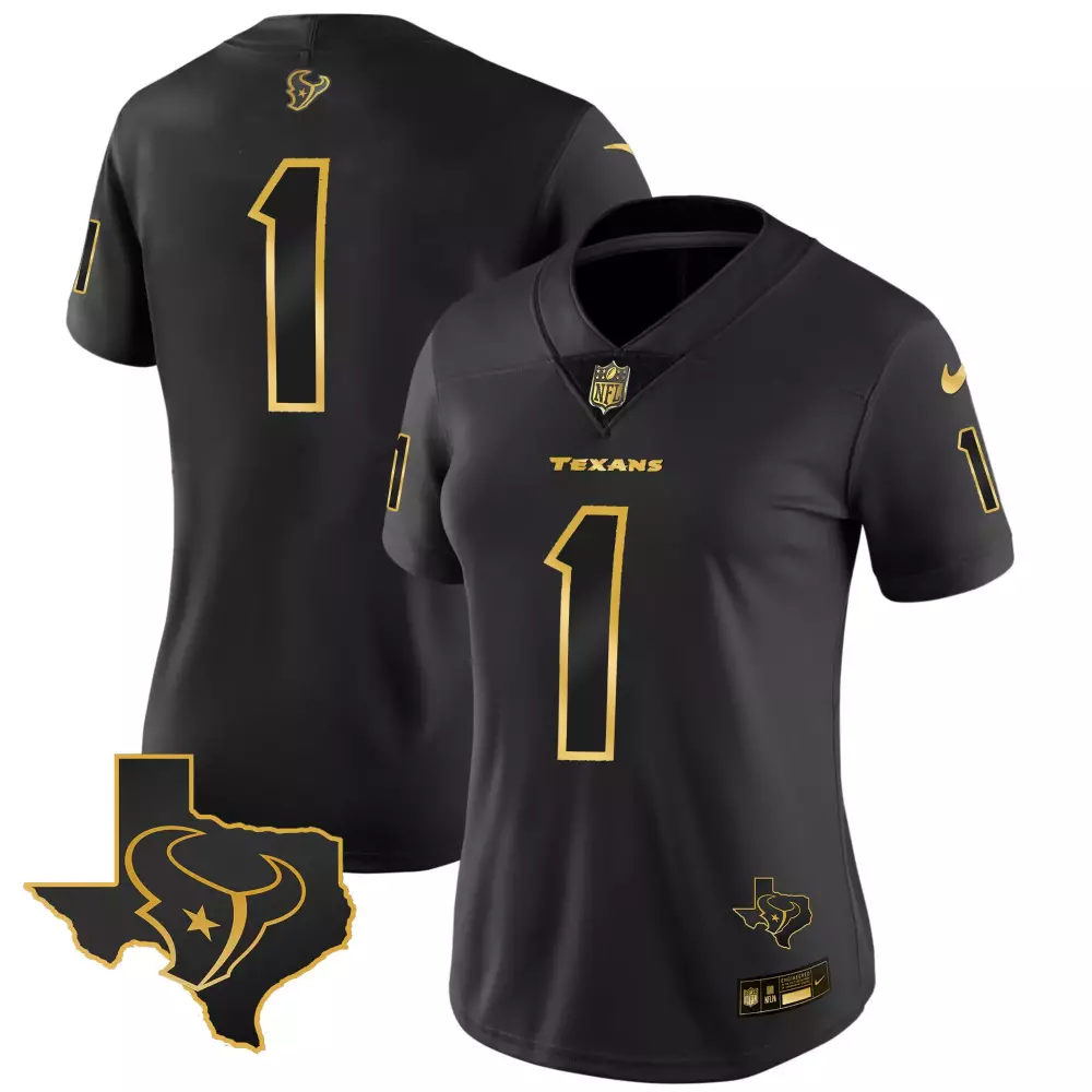 C.j. Stroud 7 Houston Texans Jersey Black Men Game Gold All Stitched