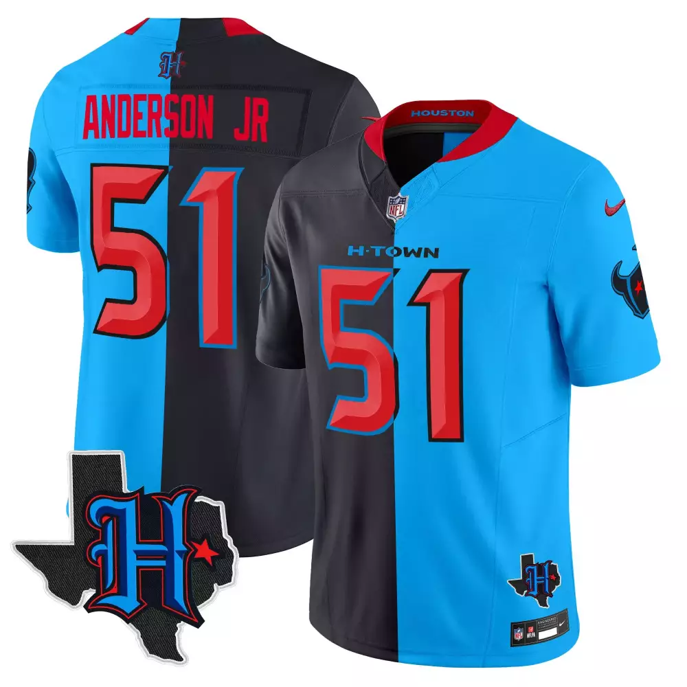 Will Anderson Jr. 51 Jersey Blue Houston Texans Texas Men Split Design Black Red