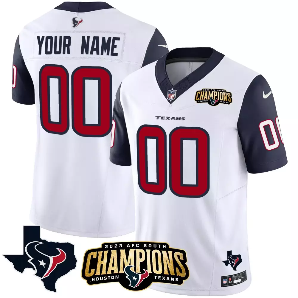 Custom Houston Texans Jersey White 2023 AFC South Champions Men Navy Red All Stitched