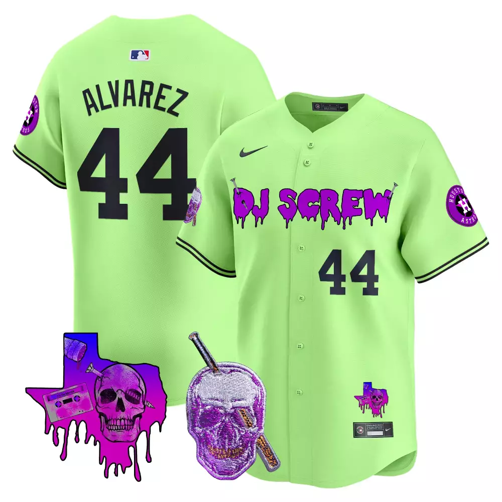Yordan Alvarez 44 Houston Astros Jersey Neon Green Dj Screw Texas Skull Men Black