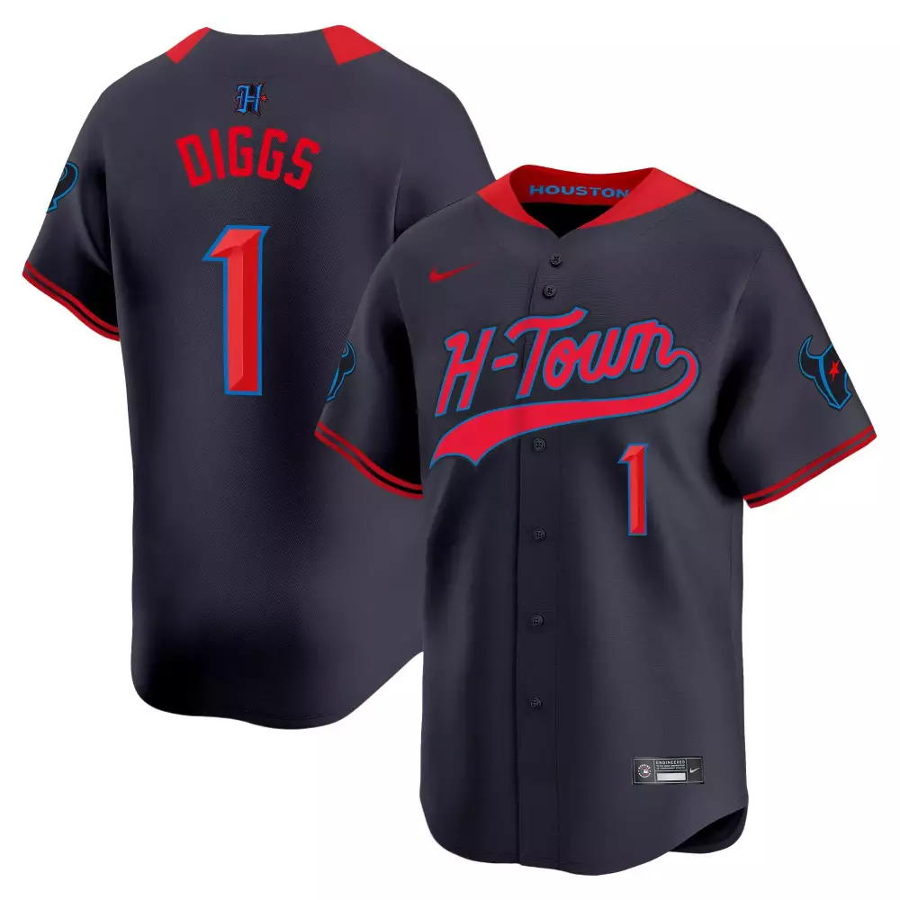 Stefon Diggs 1 H-town Jersey Navy Men Red Blue Stitched