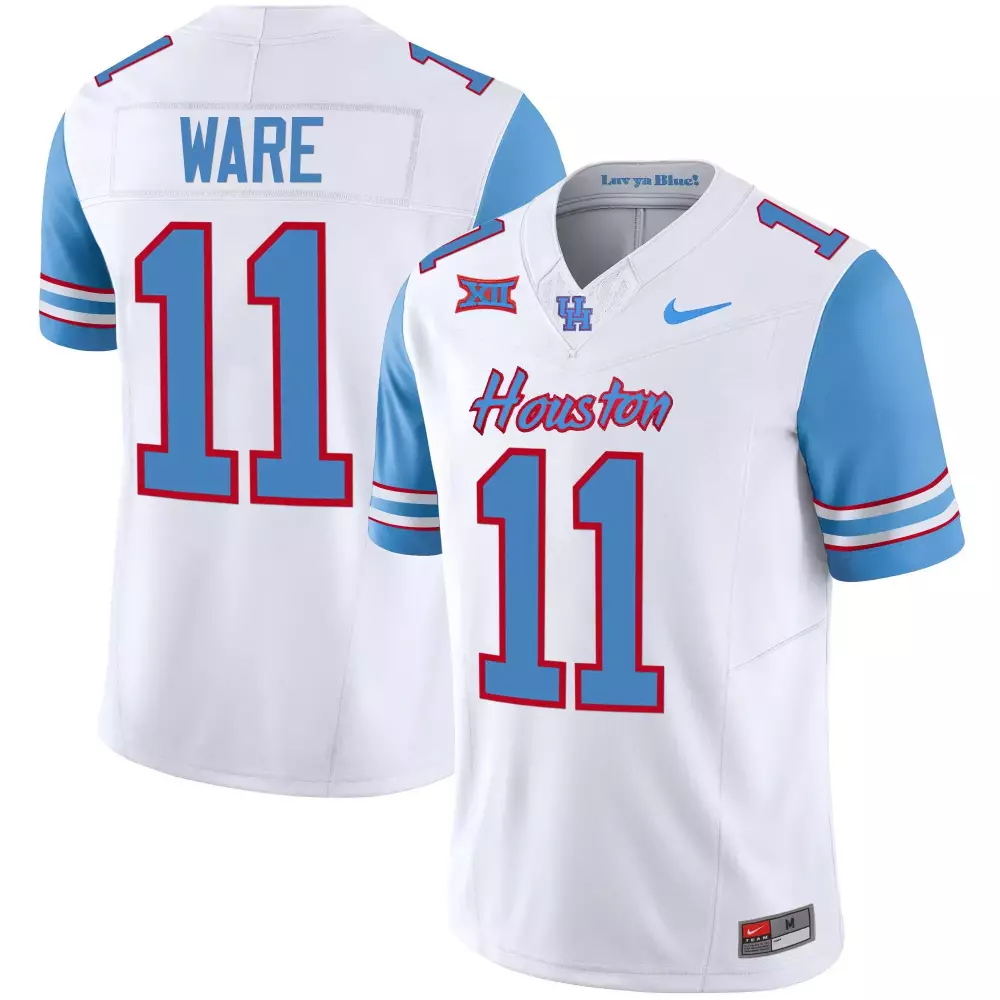 Ware 11 Houston Jersey White Big Cougars Men Light Blue Red Vapor All Stitched