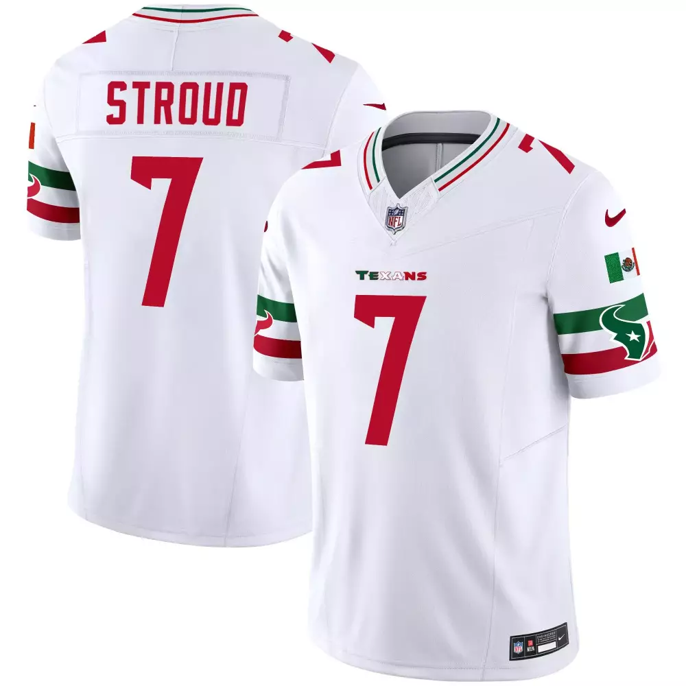 C.j. Stroud 7 Texans Jersey White Mexico Flag Men Red Green Vapor Limited All Stitched