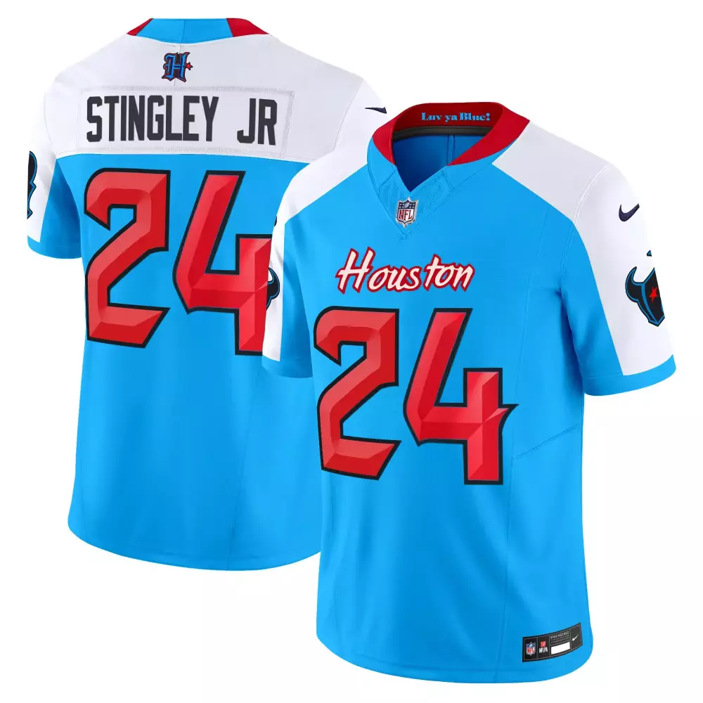 Derek Stingley Jr. 24 Jersey Light Blue Houston Texans Men Game Split Design White