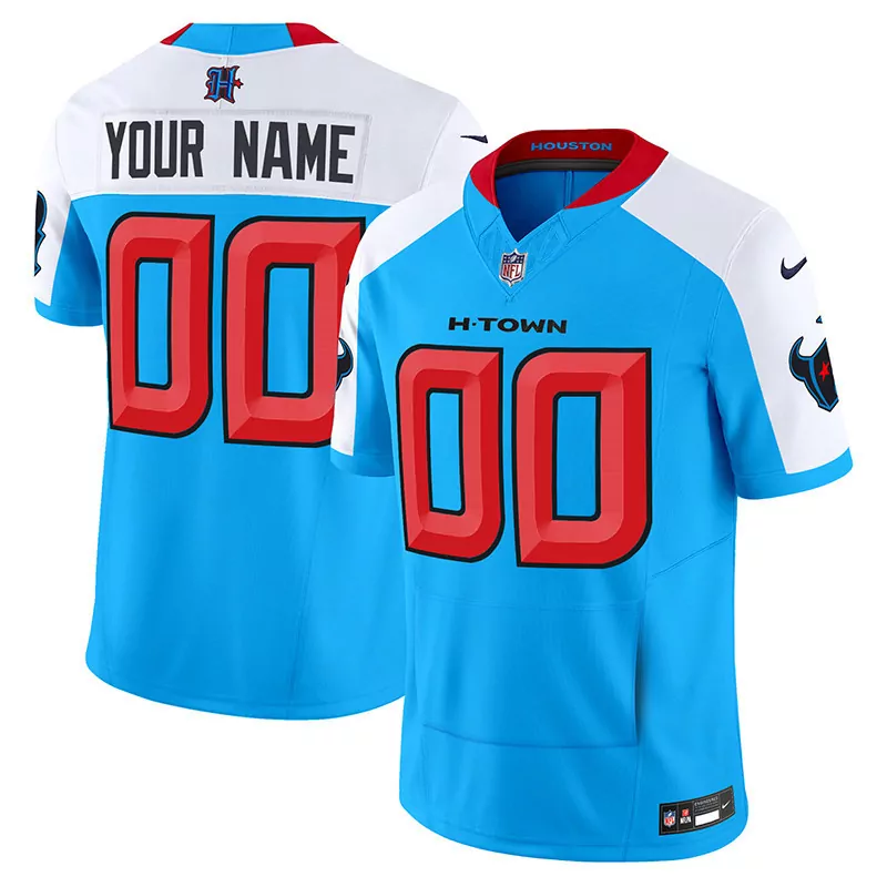 Custom Houston Texans Jersey Light Blue Alternate Split Design White Red Vapor v2