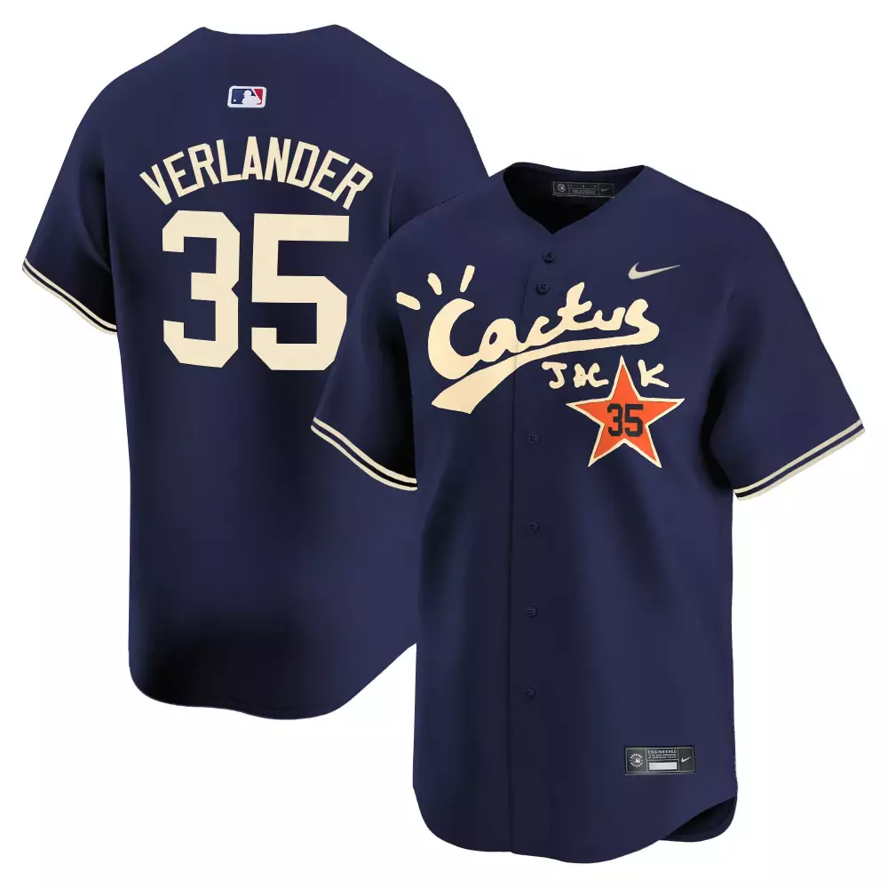 Justin Verlander 35 Jersey Navy Cactus Jack Houston Astros Men Cream Orange Stitched
