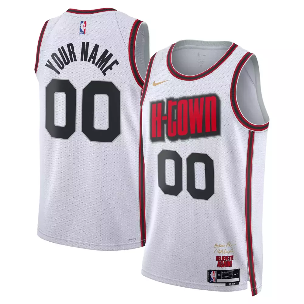 Custom H-town Jersey White Men Red Black Swingman All Stitched
