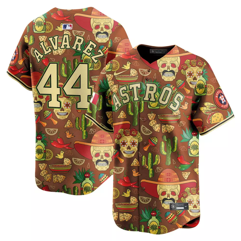 Alvarez 44 Astros Jersey Brown Cinco De Mayo Men Short Sleeve Custom Design Gold