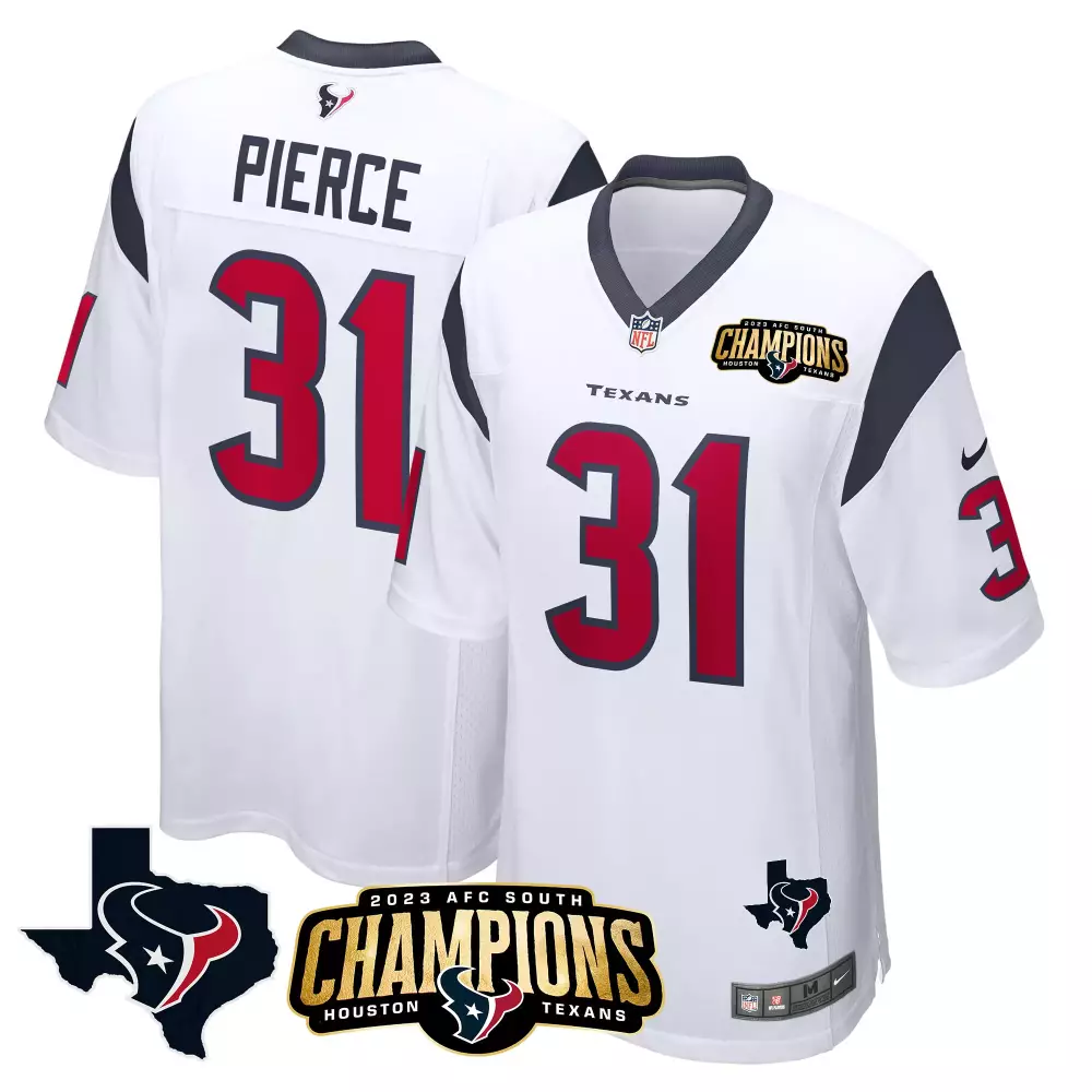 Dameon Pierce 31 Houston Texans Jersey White 2023 AFC South Champions Men Red Navy