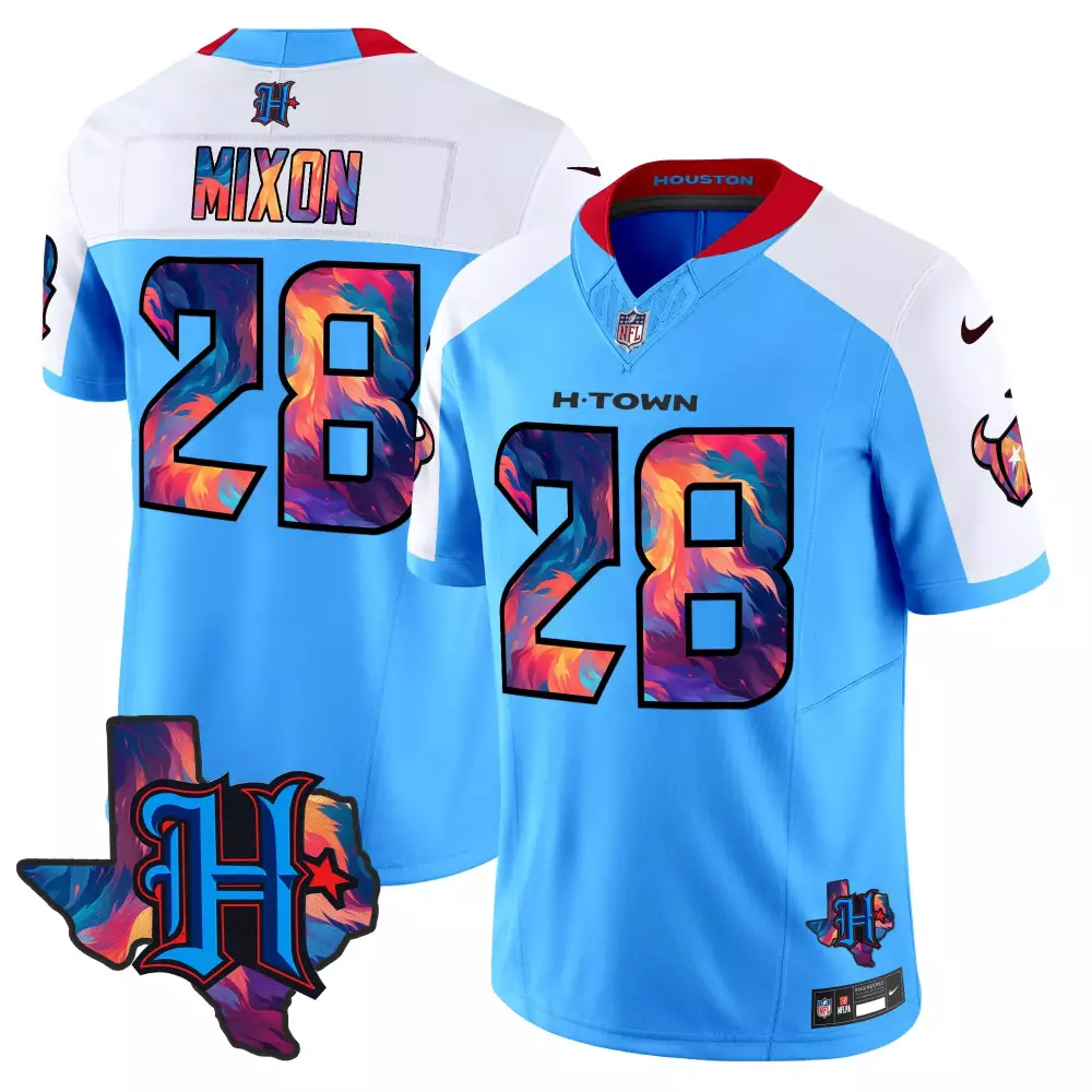 Joe Mixon 28 Houston Texans Jersey Light Blue Men Custom Design White Red Alternate