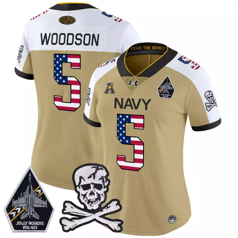 Woodson Independence 5 Navy Jersey Tan Us Jolly Rogers VFA-103 Skull Crossbones Men