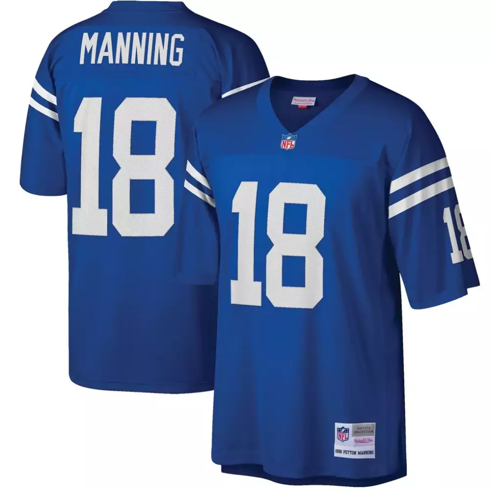 Peyton Manning 18 Jersey Blue 1998 Indianapolis Colts Men Replica White Retired