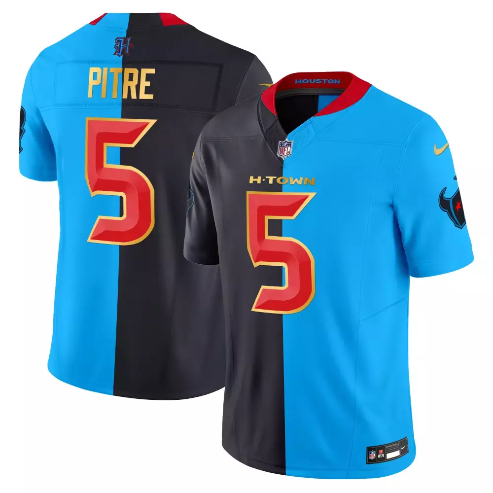 Jalen Pitre 5 Houston Texans Jersey Blue H-town Men Split Design Black Red Vapor