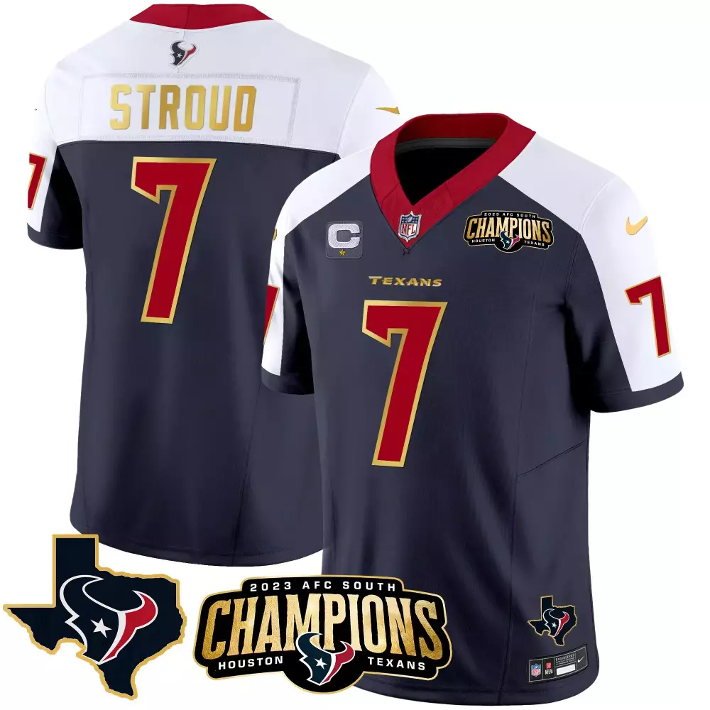 C.j. Stroud 7 Houston Texans Jersey Navy 2023 AFC South Champions Men Game Red White