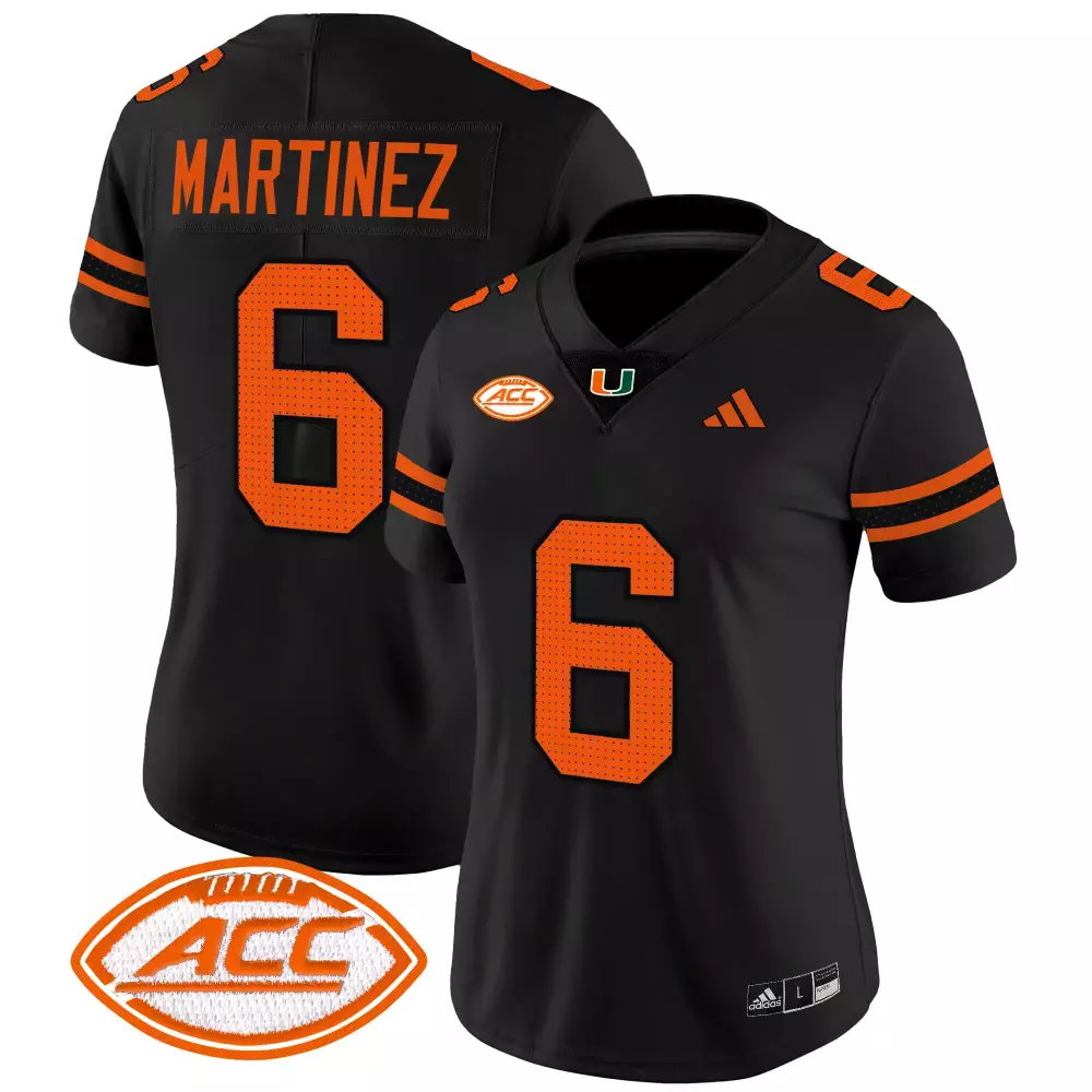 Martinez ACC 6 Miami Hurricanes Jersey Black Women Orange Vapor Limited All Stitched
