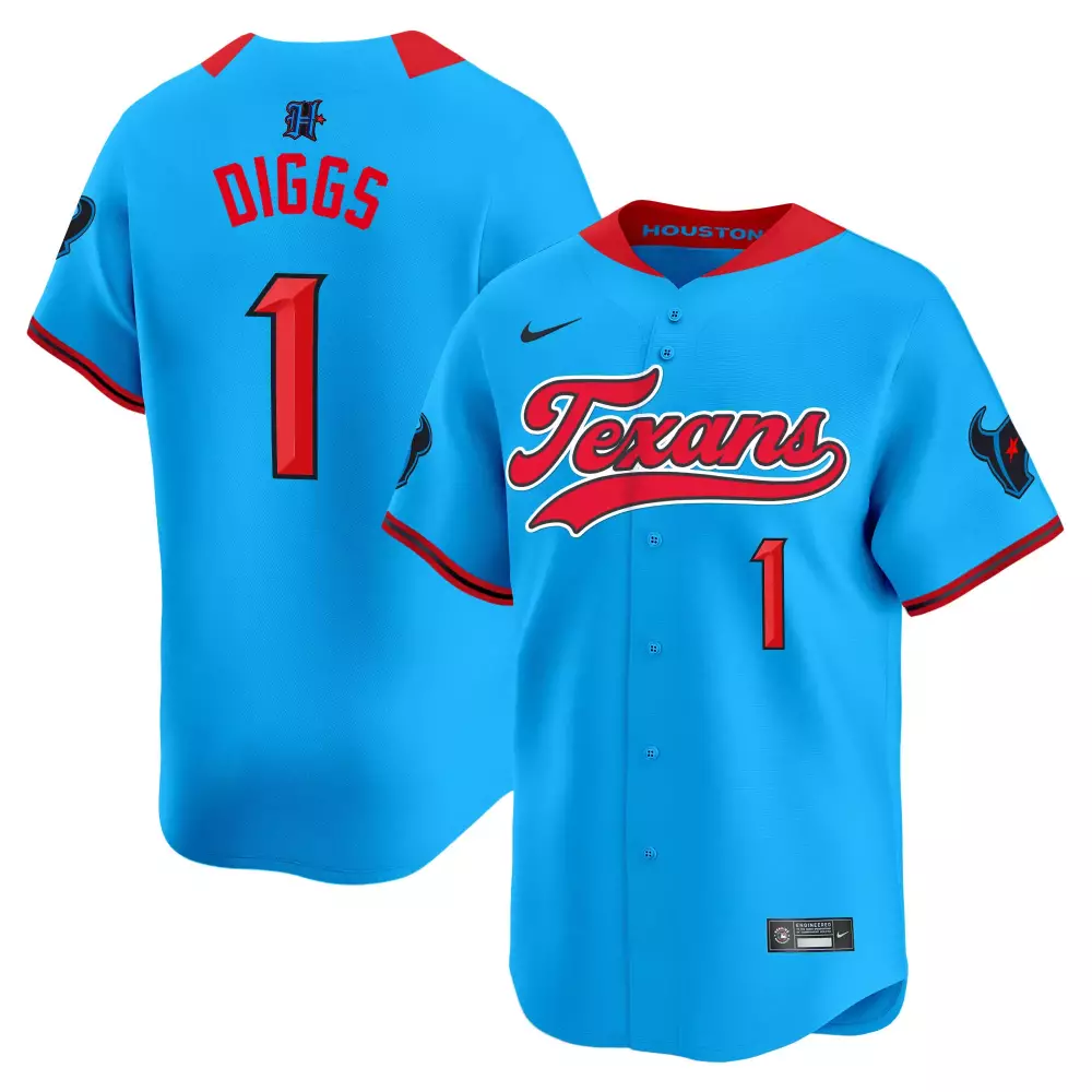 Stefon Diggs 1 Houston Texans Jersey Light Blue City Connect Men Alternate Red Black