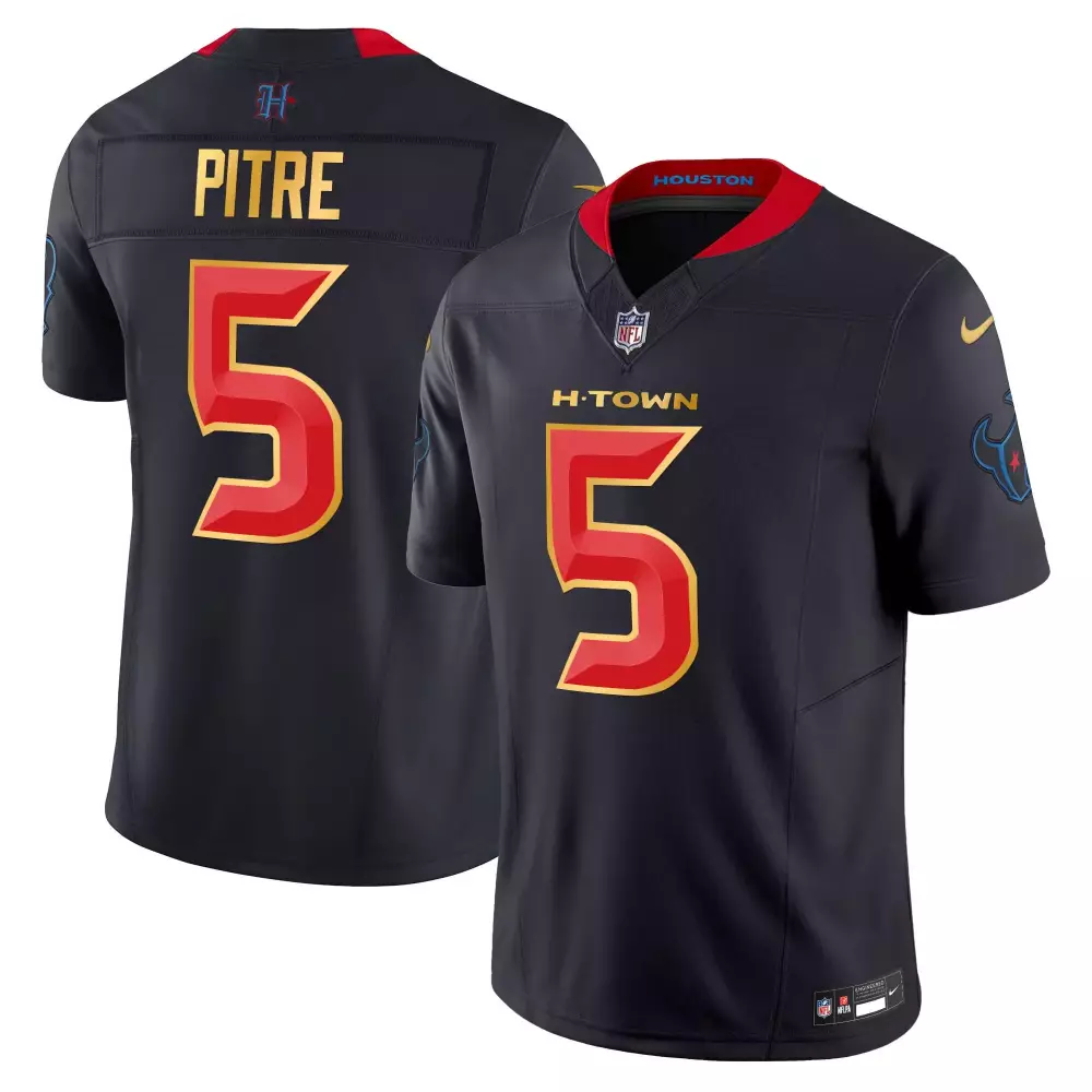 Jalen Pitre 5 Houston Texans Jersey Navy Men Standard Red Gold Limited Vapor All