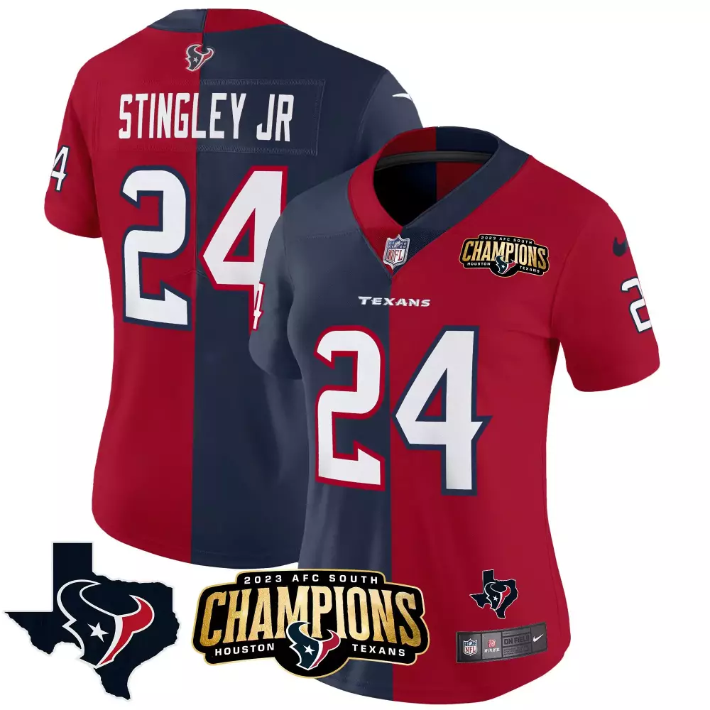 Derek Stingley Jr. 24 Jersey Red 2023 AFC South Champions Houston Texans Women Split