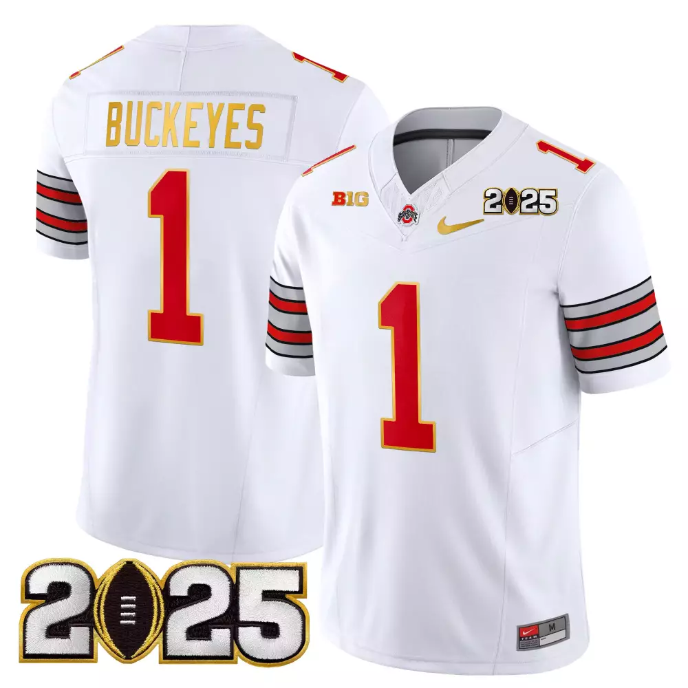 Ohio State 1 Jersey White 2025 Big Ten Men Red Gray Stitched Vapor Limited